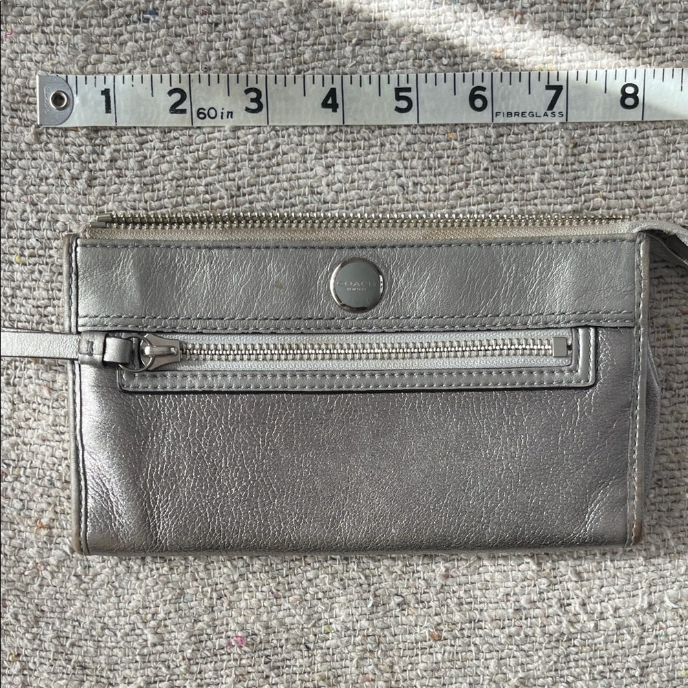 Coach Metallic Silver Leather Wallet wristlet